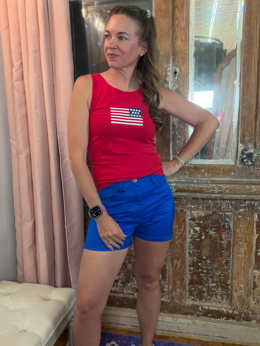 Stars & Stripes Embroidered Tank - Red