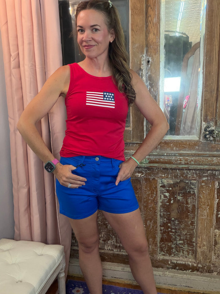 Stars & Stripes Embroidered Tank - Red