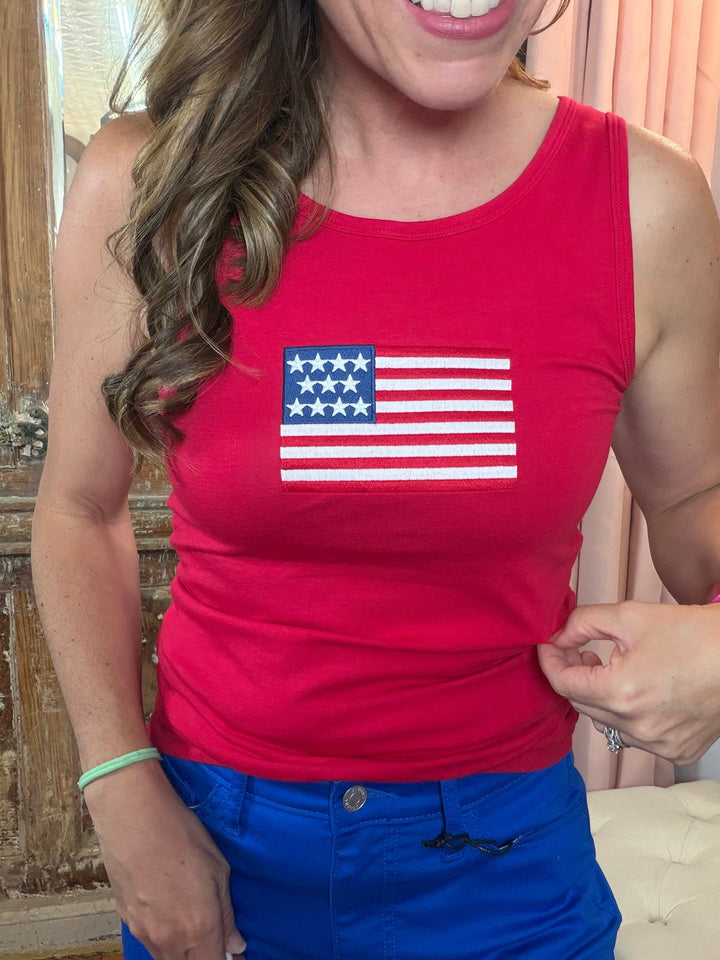Stars & Stripes Embroidered Tank - Blue