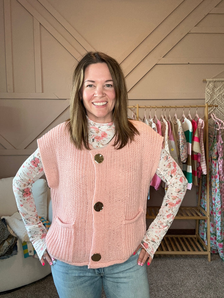 Big Metal Button Front Sweater Vest