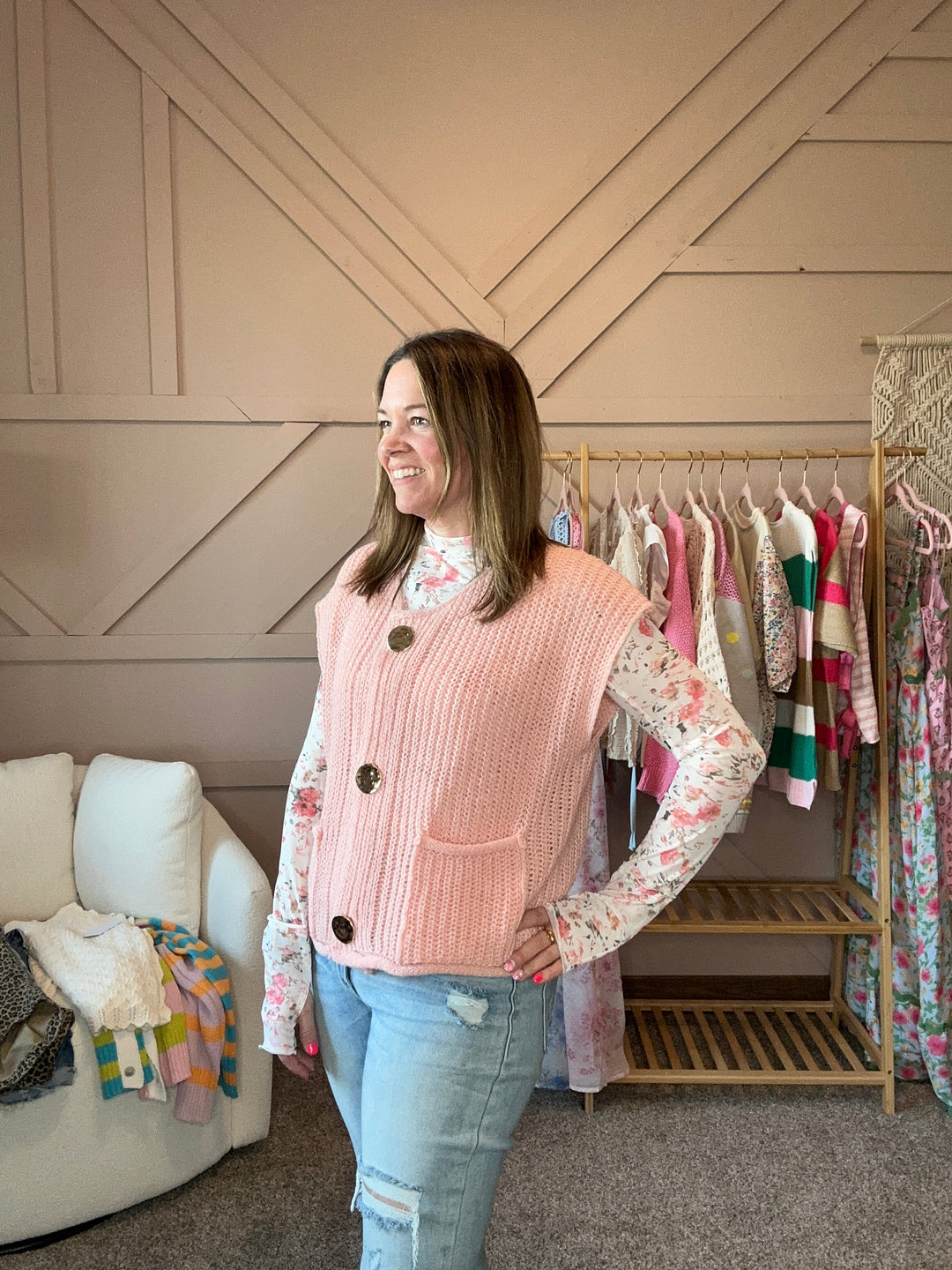 Big Metal Button Front Sweater Vest