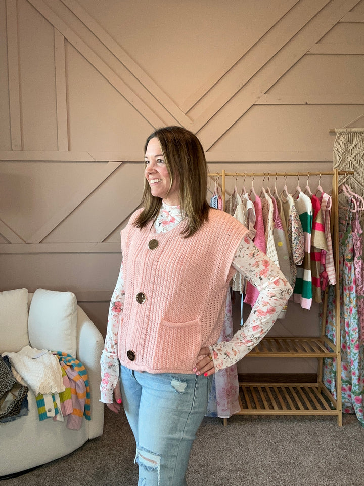 Big Metal Button Front Sweater Vest