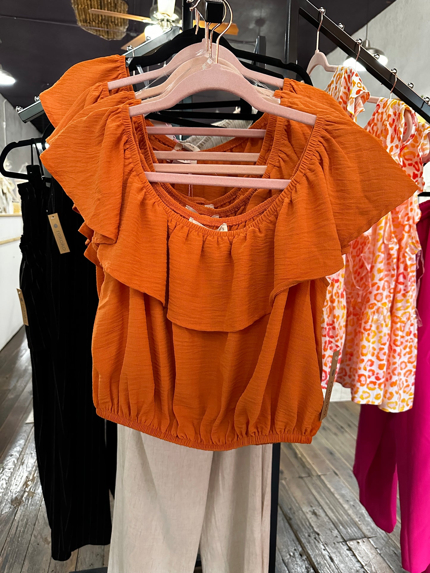 Orange Ruffle Off Shoulder Top