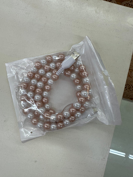 Champange and White Beaded Cord Charger