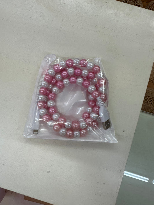 Pink and White Beaded Cord Chargers