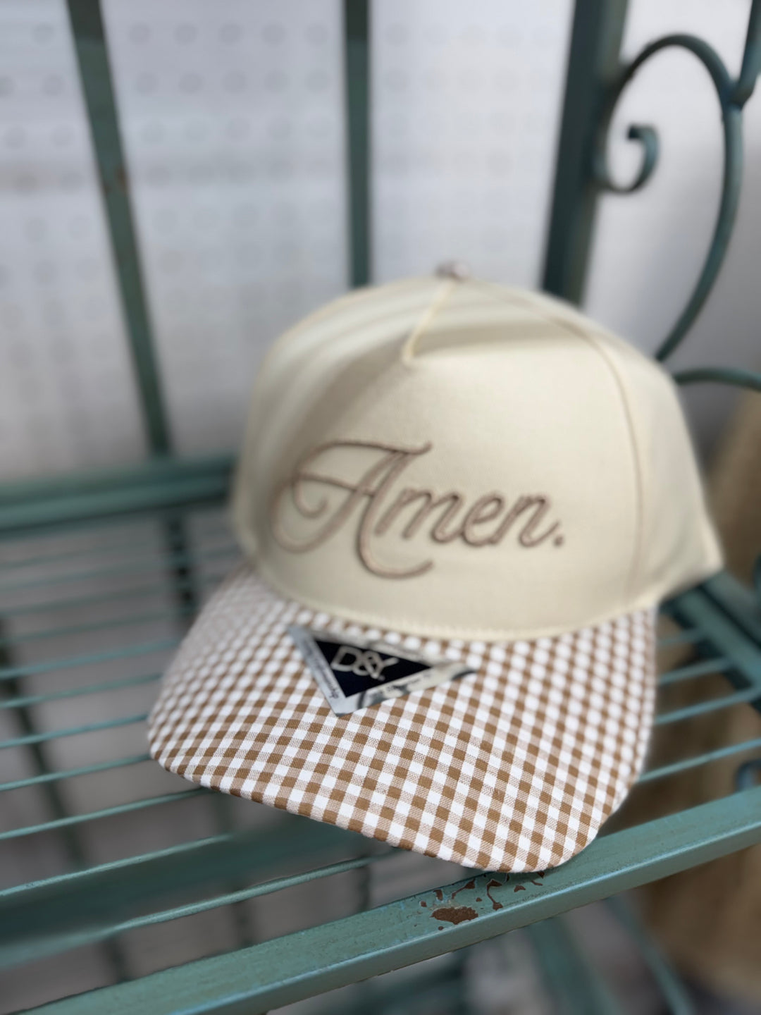 Gingham Amen Trucker Hat