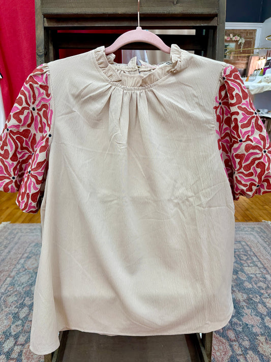 Neutral Puff Sleeve Blouse