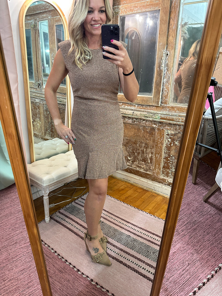 Metallic Ruffle Hem Mini Dress
