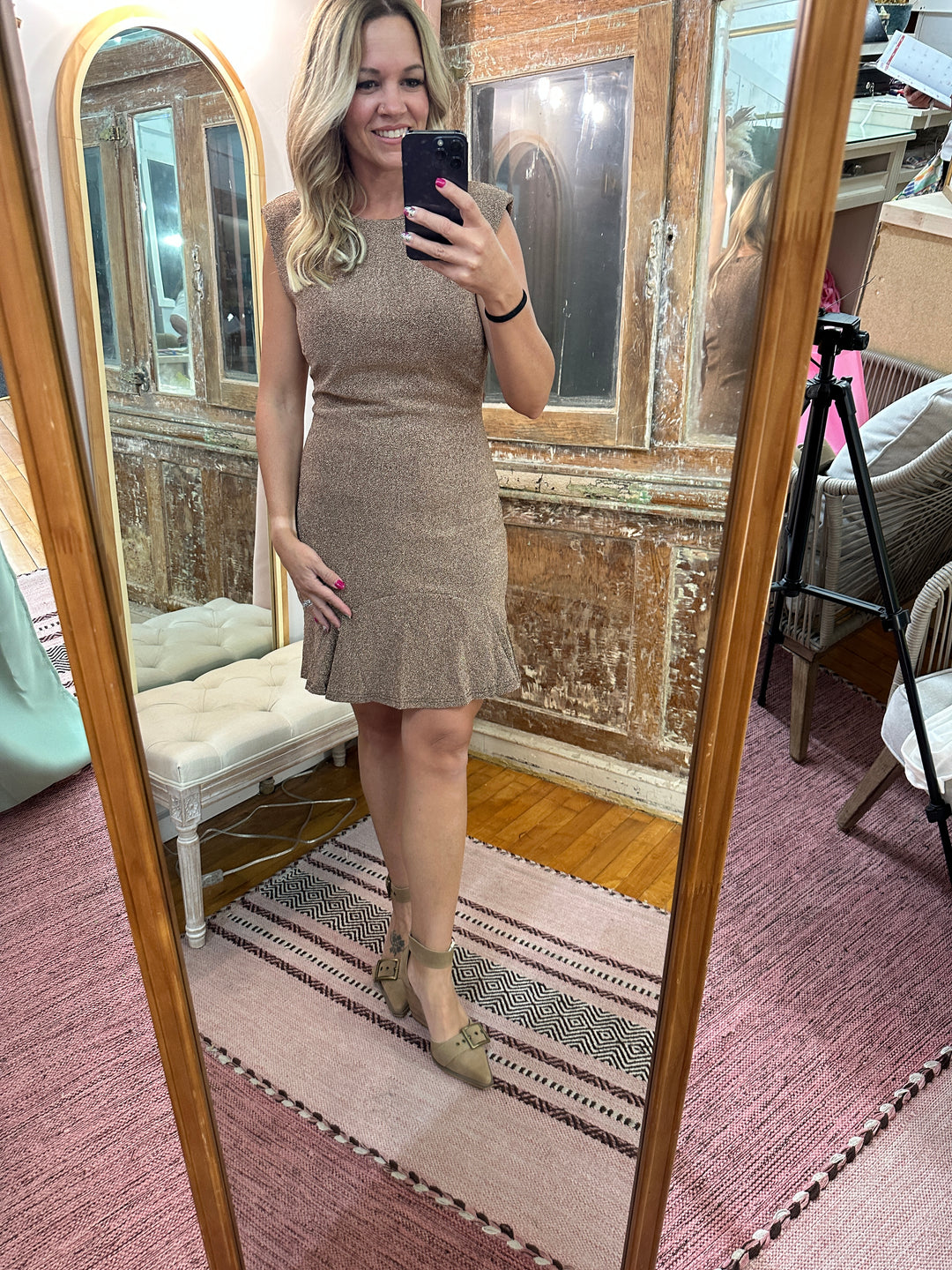 Metallic Ruffle Hem Mini Dress