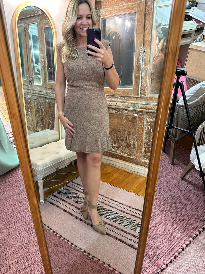Metallic Ruffle Hem Mini Dress