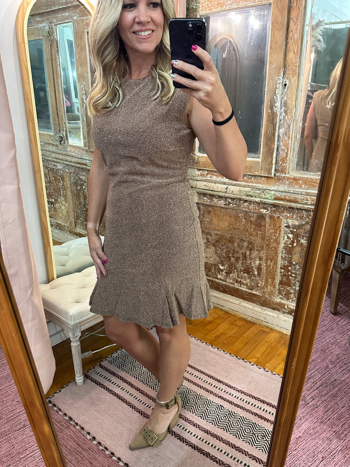 Metallic Ruffle Hem Mini Dress