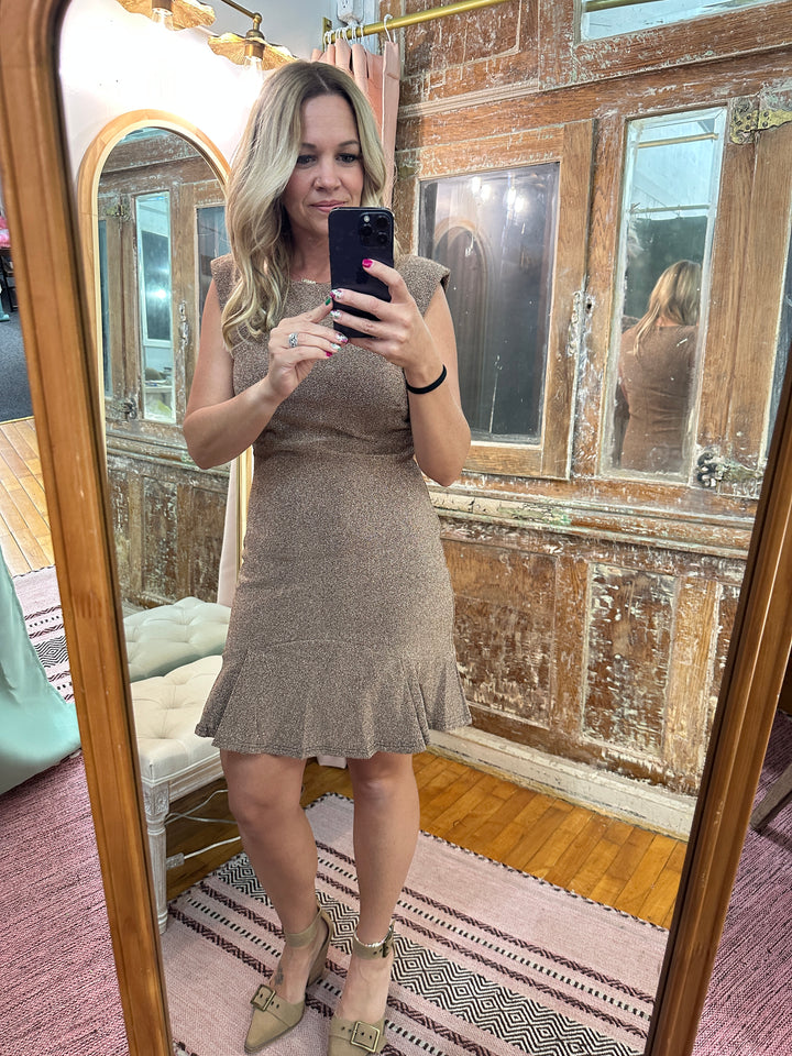 Metallic Ruffle Hem Mini Dress