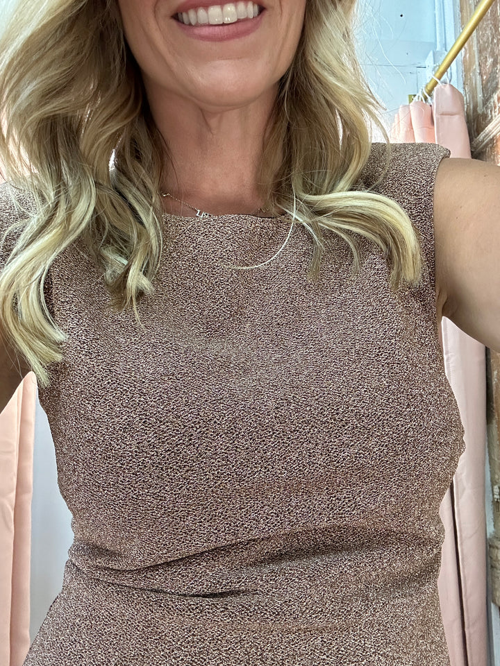 Metallic Ruffle Hem Mini Dress