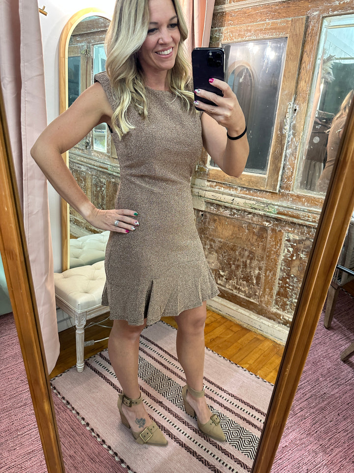 Metallic Ruffle Hem Mini Dress