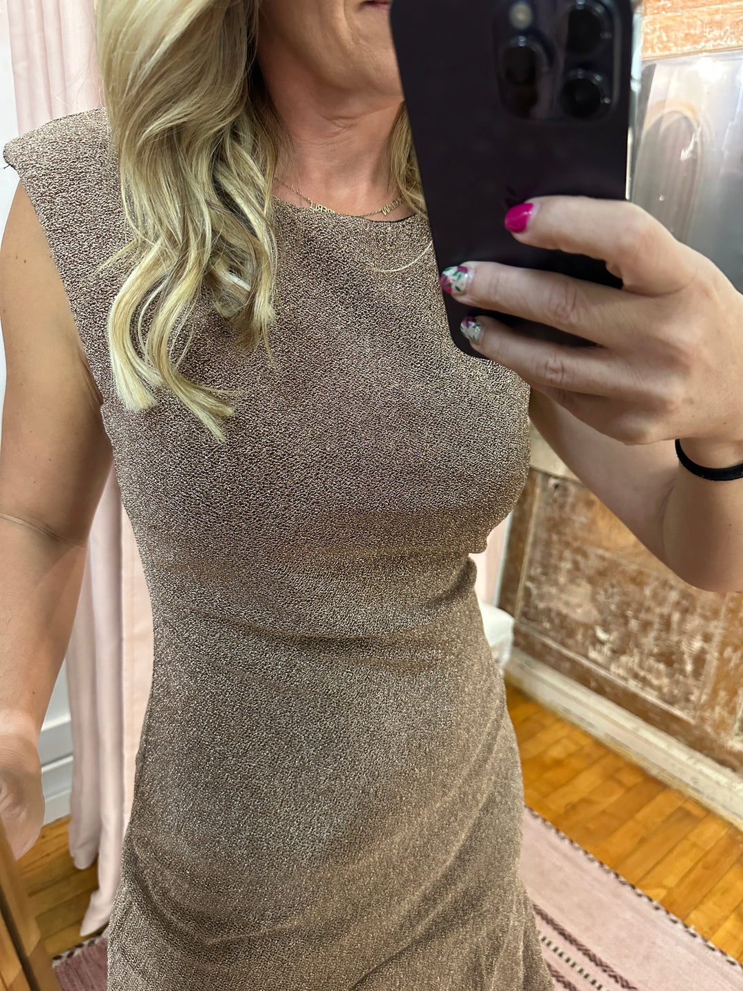 Metallic Ruffle Hem Mini Dress