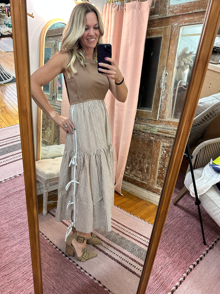 Striped Side Bow Midi Dress