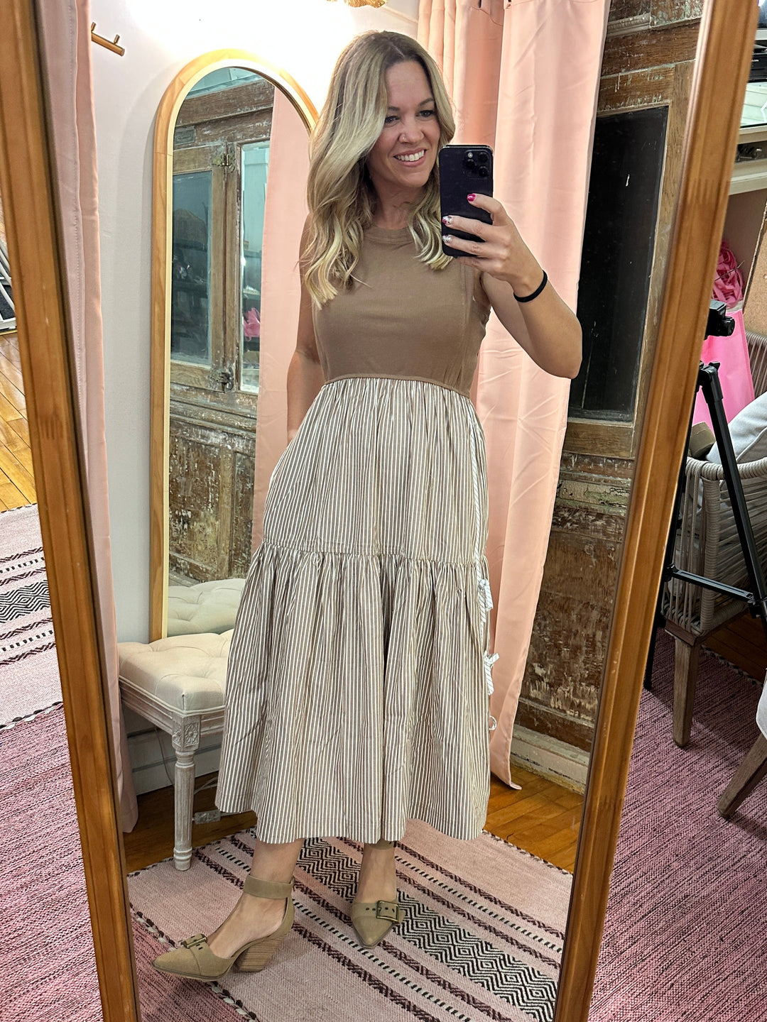 Striped Side Bow Midi Dress