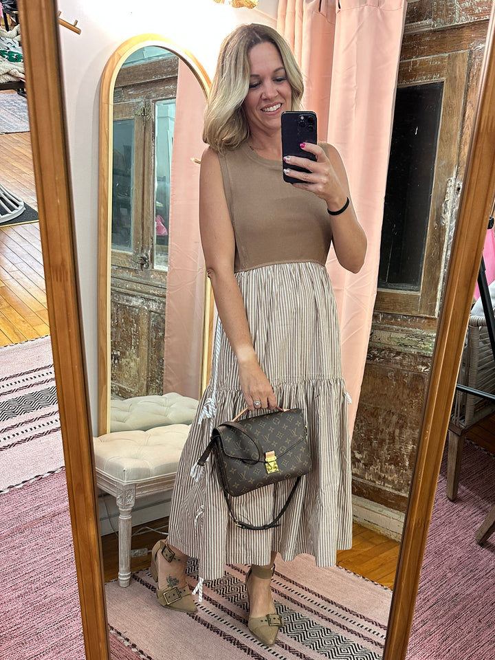 Striped Side Bow Midi Dress