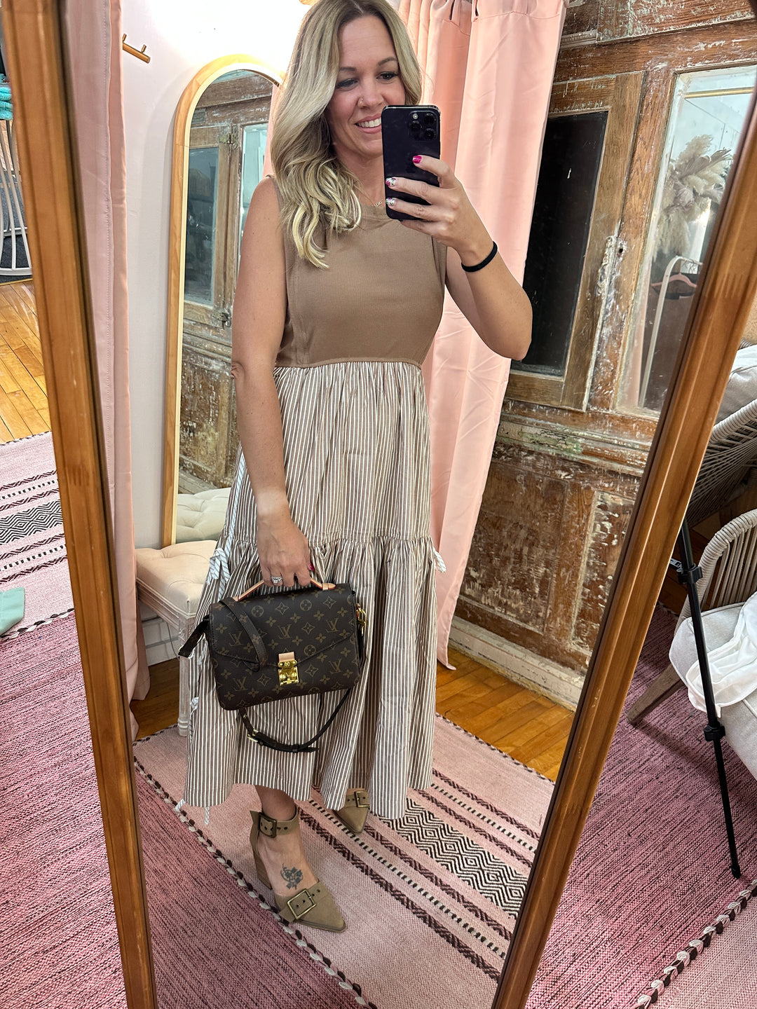 Striped Side Bow Midi Dress