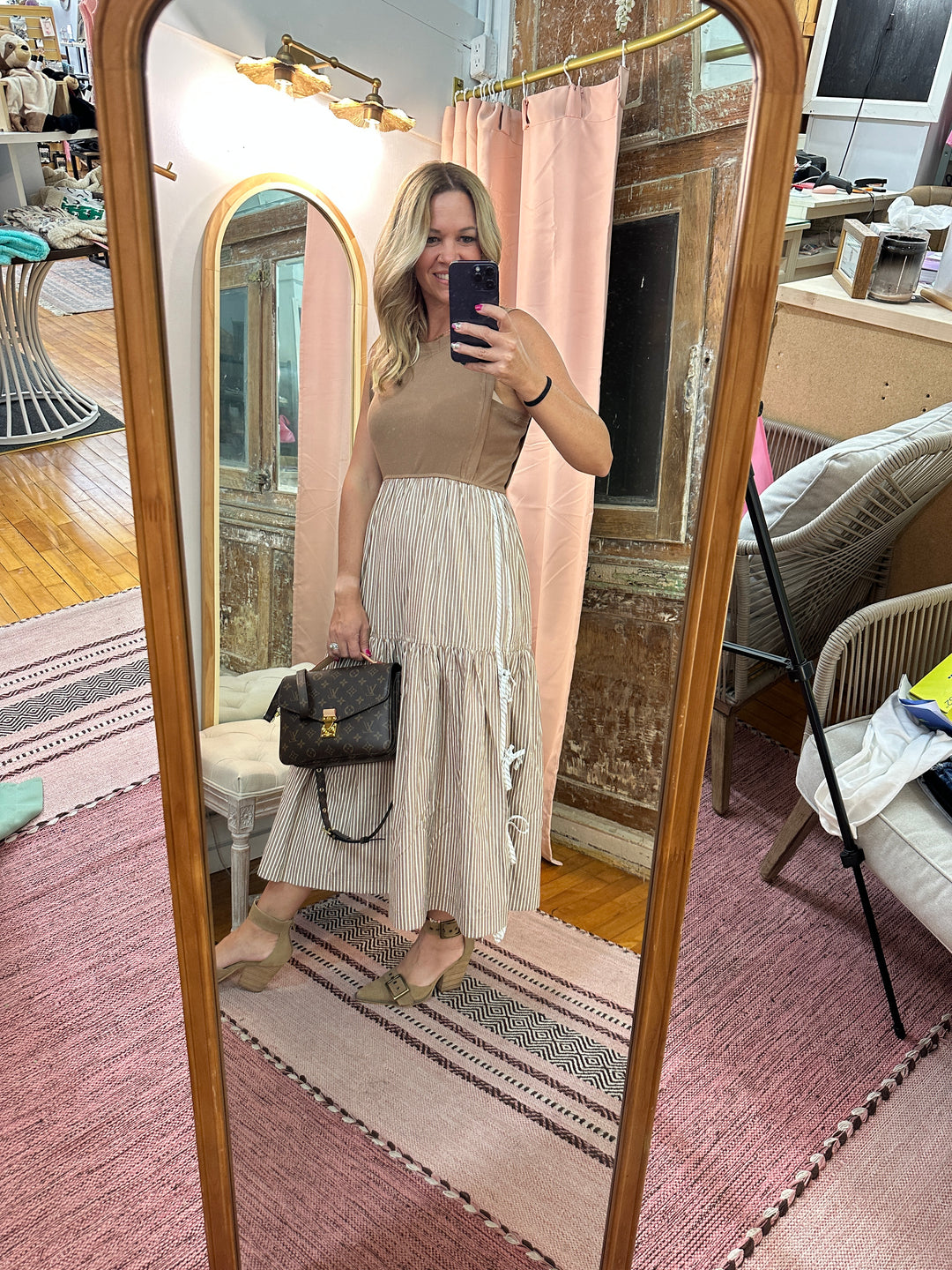 Striped Side Bow Midi Dress