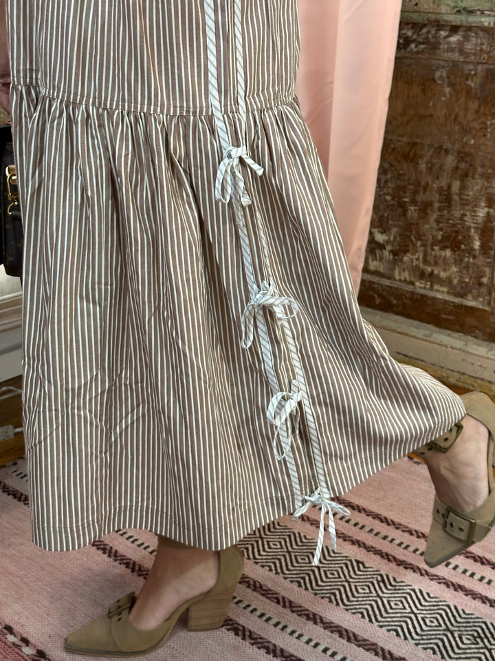 Striped Side Bow Midi Dress