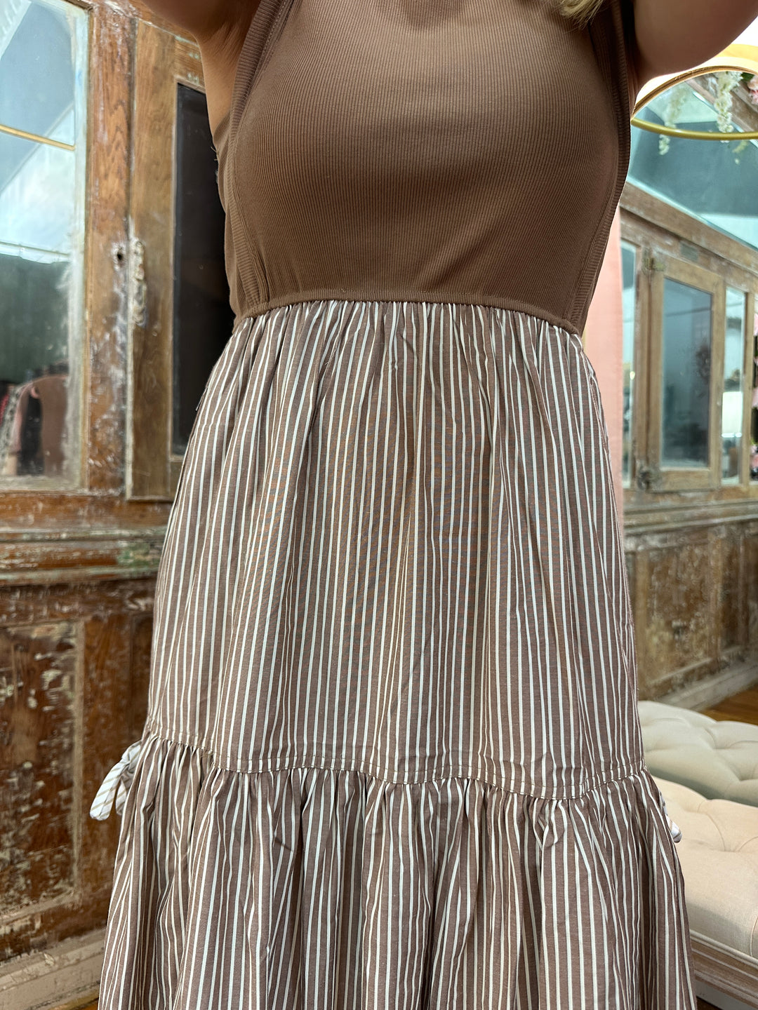 Striped Side Bow Midi Dress