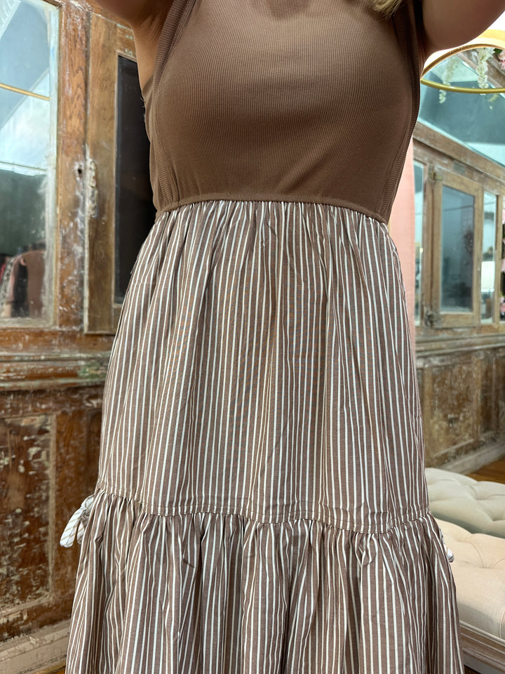 Striped Side Bow Midi Dress