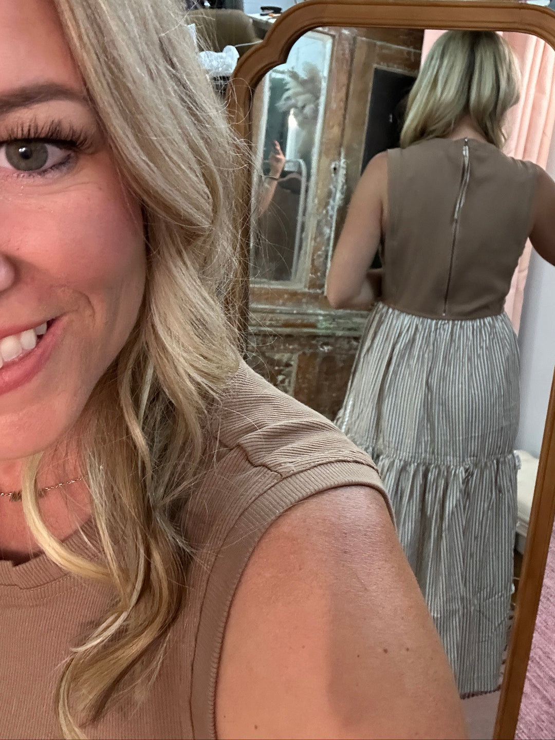 Striped Side Bow Midi Dress