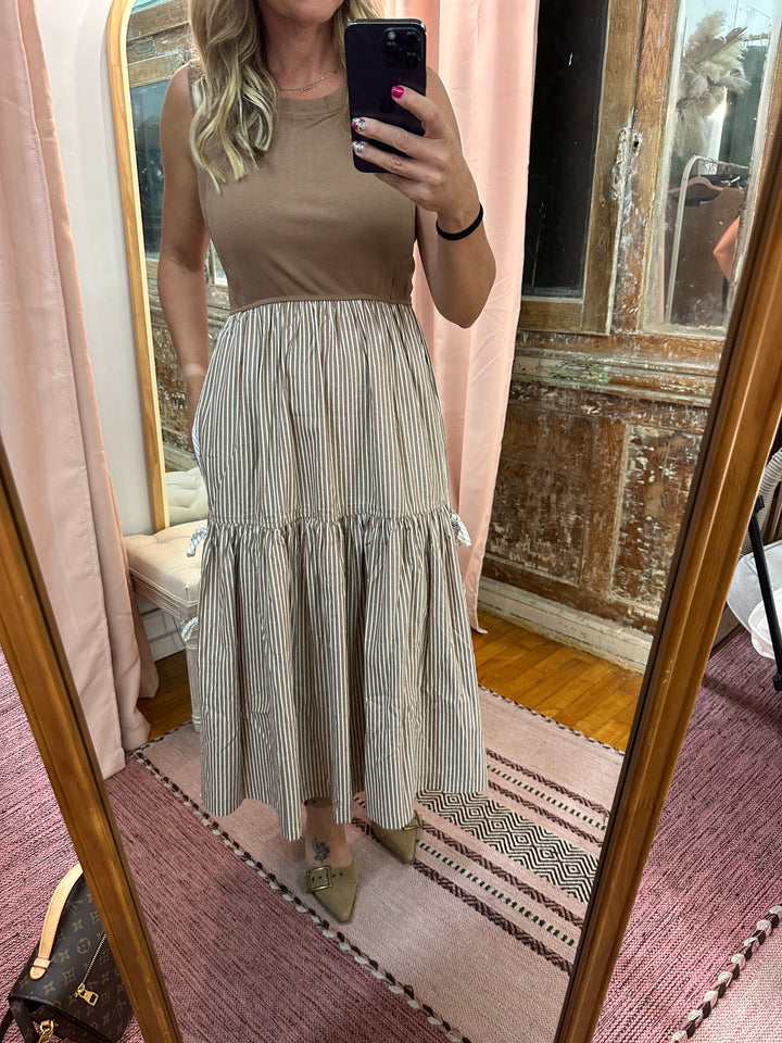 Striped Side Bow Midi Dress