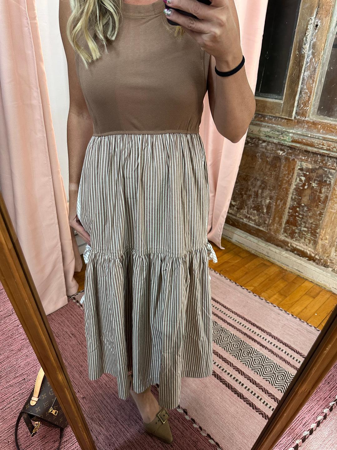 Striped Side Bow Midi Dress