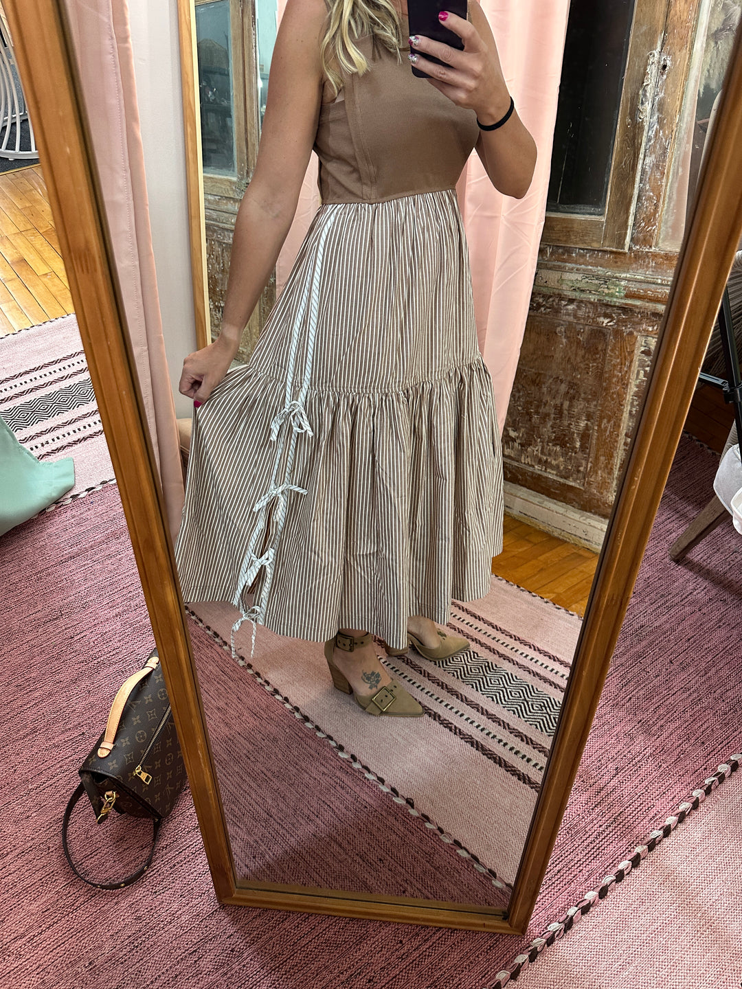 Striped Side Bow Midi Dress