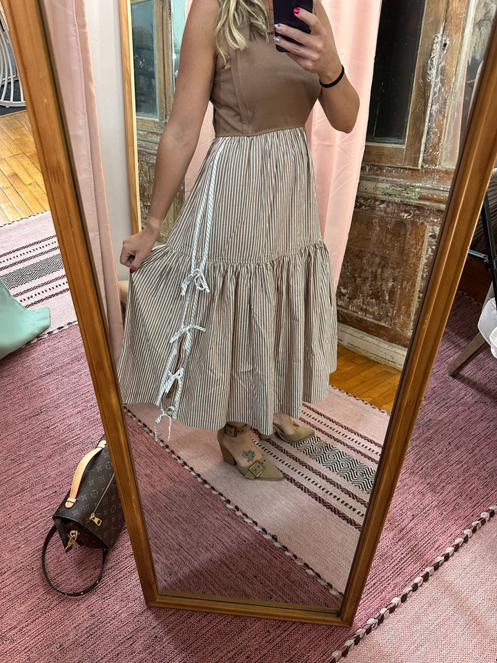 Striped Side Bow Midi Dress