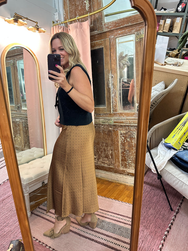 Polka Dot Satin Midi Skirt