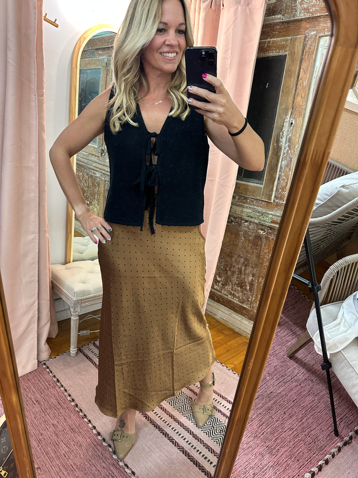 Polka Dot Satin Midi Skirt