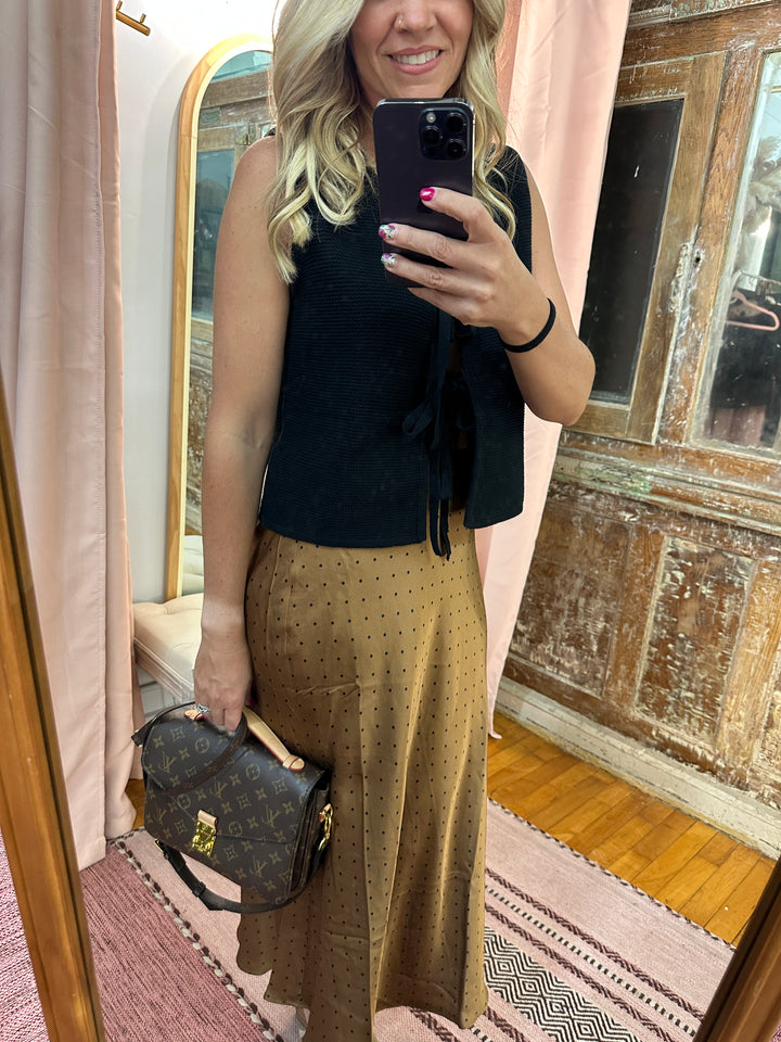 Polka Dot Satin Midi Skirt