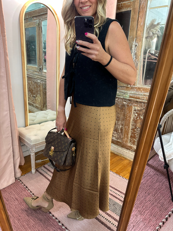 Polka Dot Satin Midi Skirt