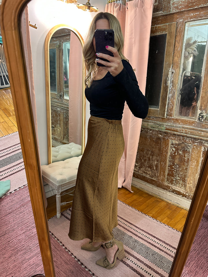 Polka Dot Satin Midi Skirt