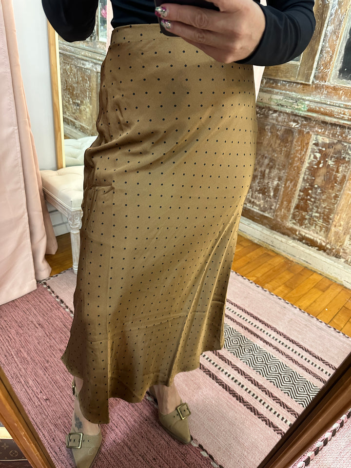 Polka Dot Satin Midi Skirt