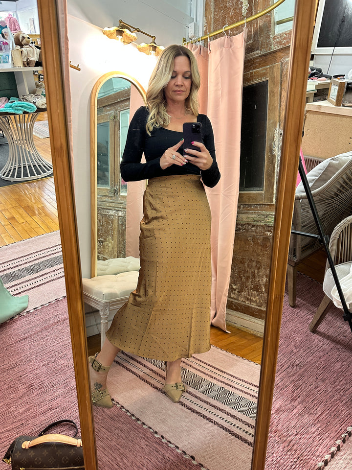 Polka Dot Satin Midi Skirt