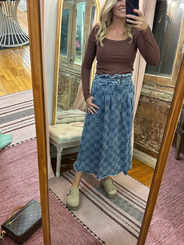 Scoop Neck Fitted Ribbed Knit Top