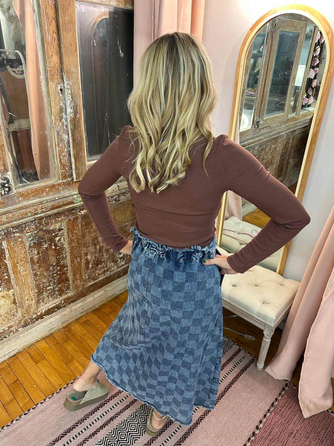 Scoop Neck Fitted Ribbed Knit Top