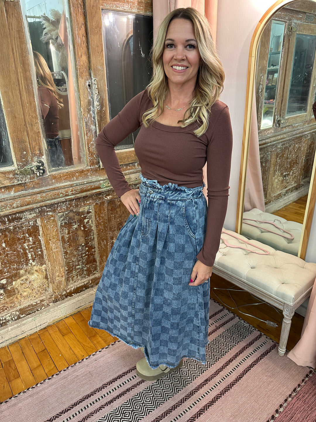 Scoop Neck Fitted Ribbed Knit Top