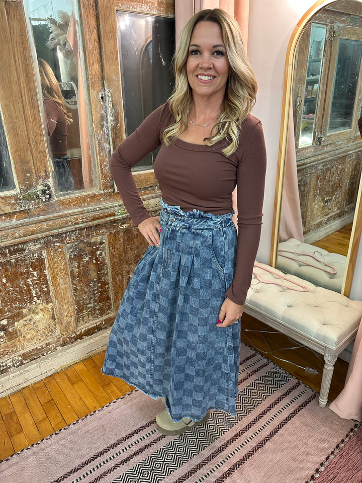 Scoop Neck Fitted Ribbed Knit Top