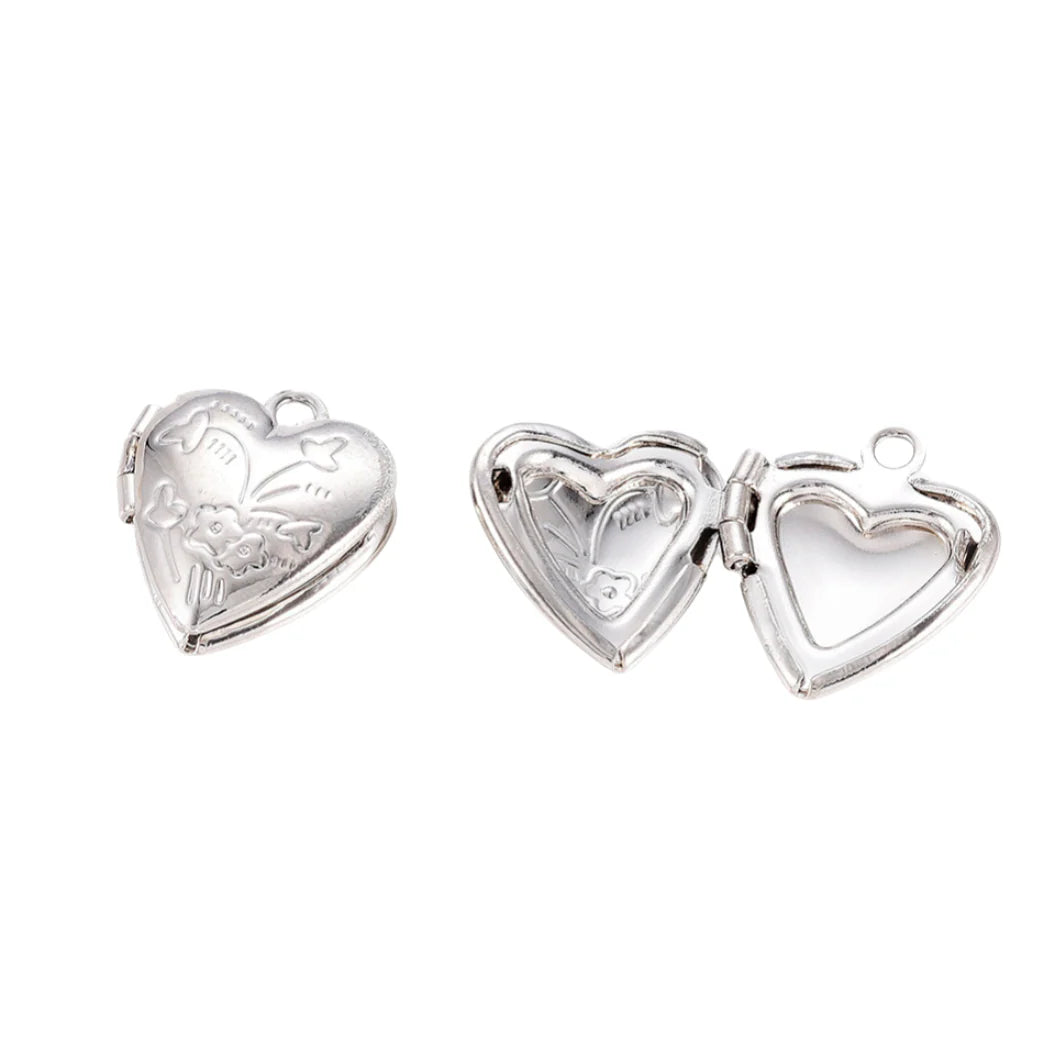 Silver Vintage Heart Locket Charm