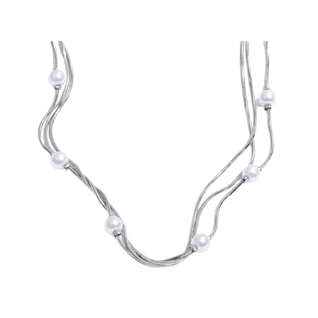 Ivy Pearl Three Layer Necklace - Silver