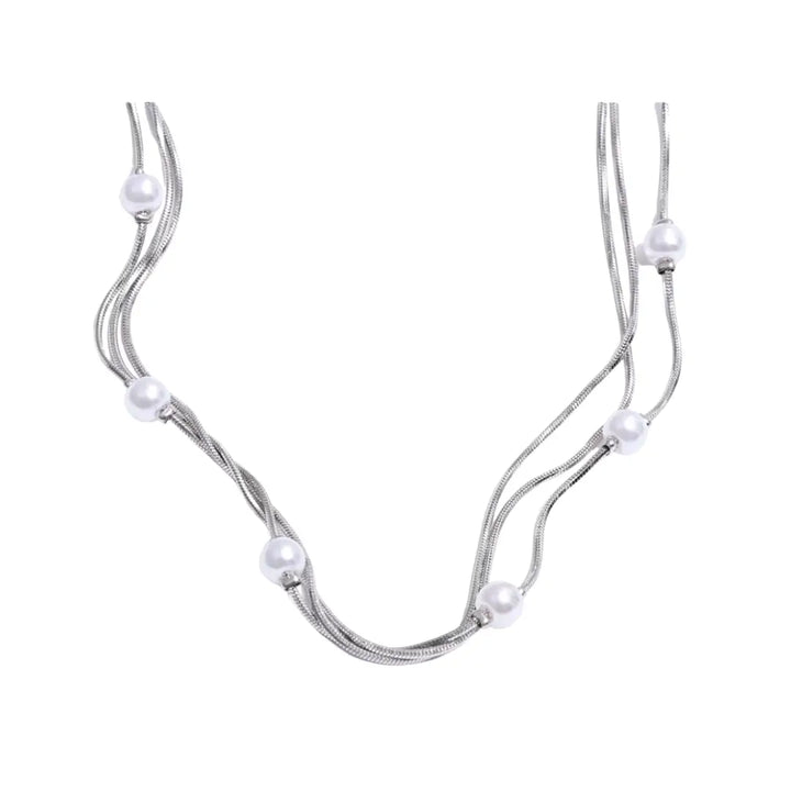 Ivy Pearl Three Layer Necklace - Silver
