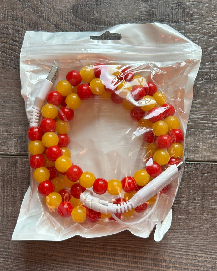 Red and Yellow Phone Charger with Lightning & USB-C Cable