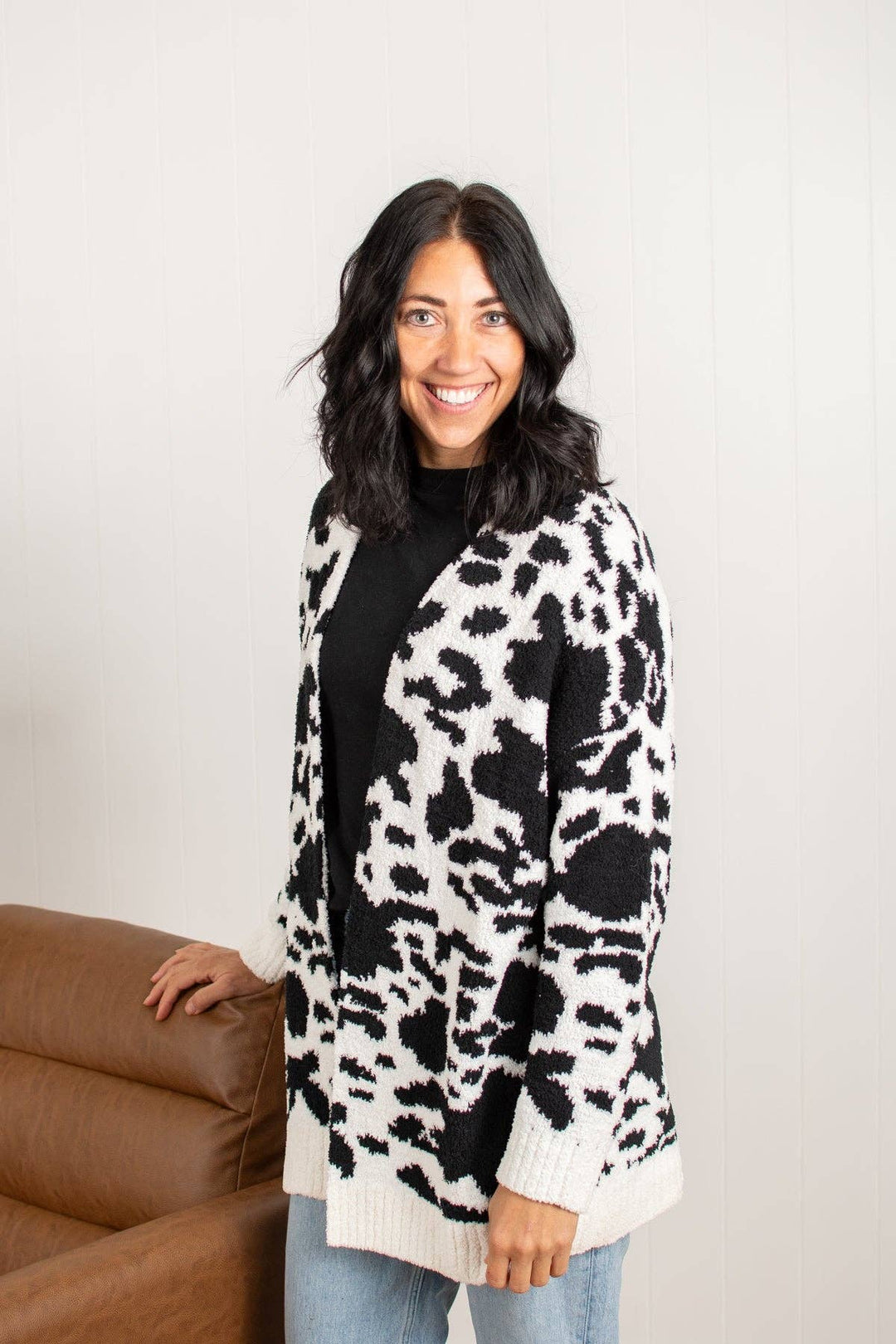 Western Black Cow Print Luxe Cardigan