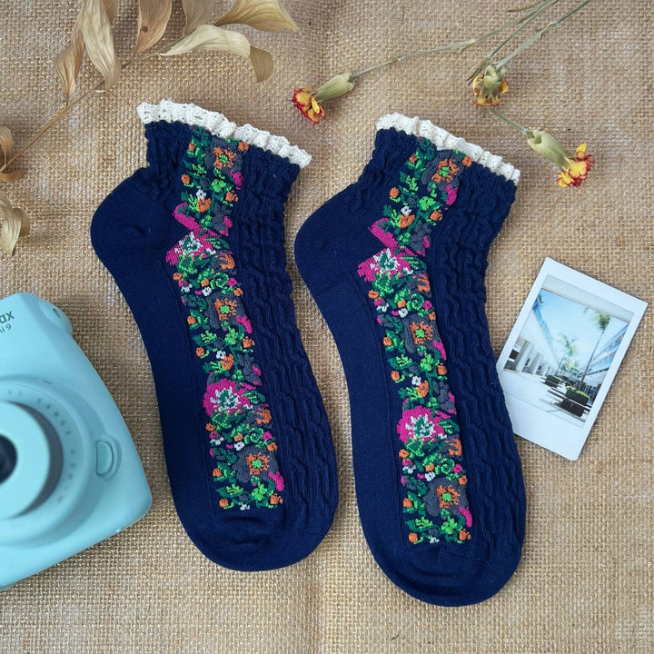 Audrey Vintage Ankle Socks: Navy