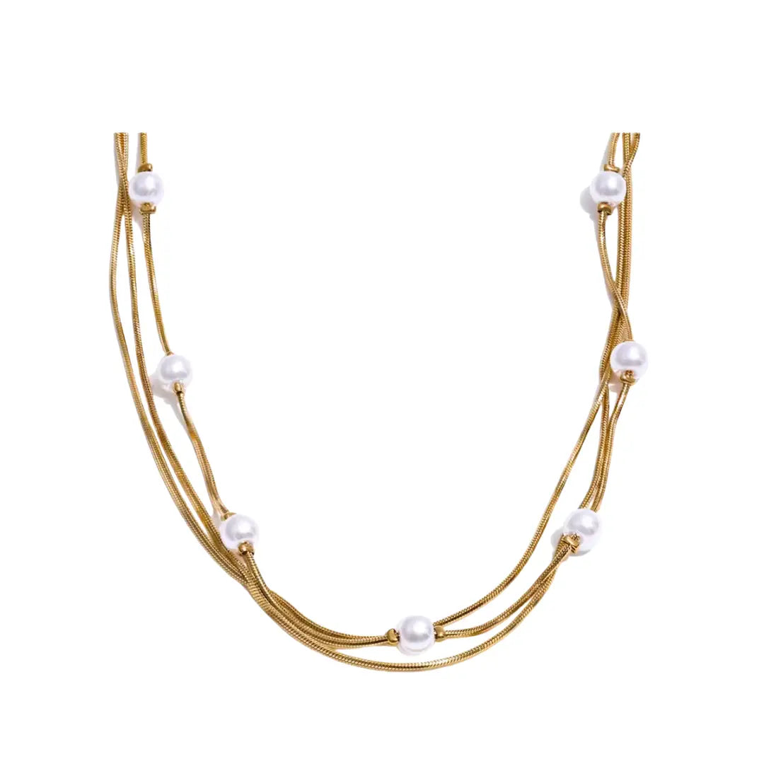 Ivy Pearl Three Layer Necklace - Gold